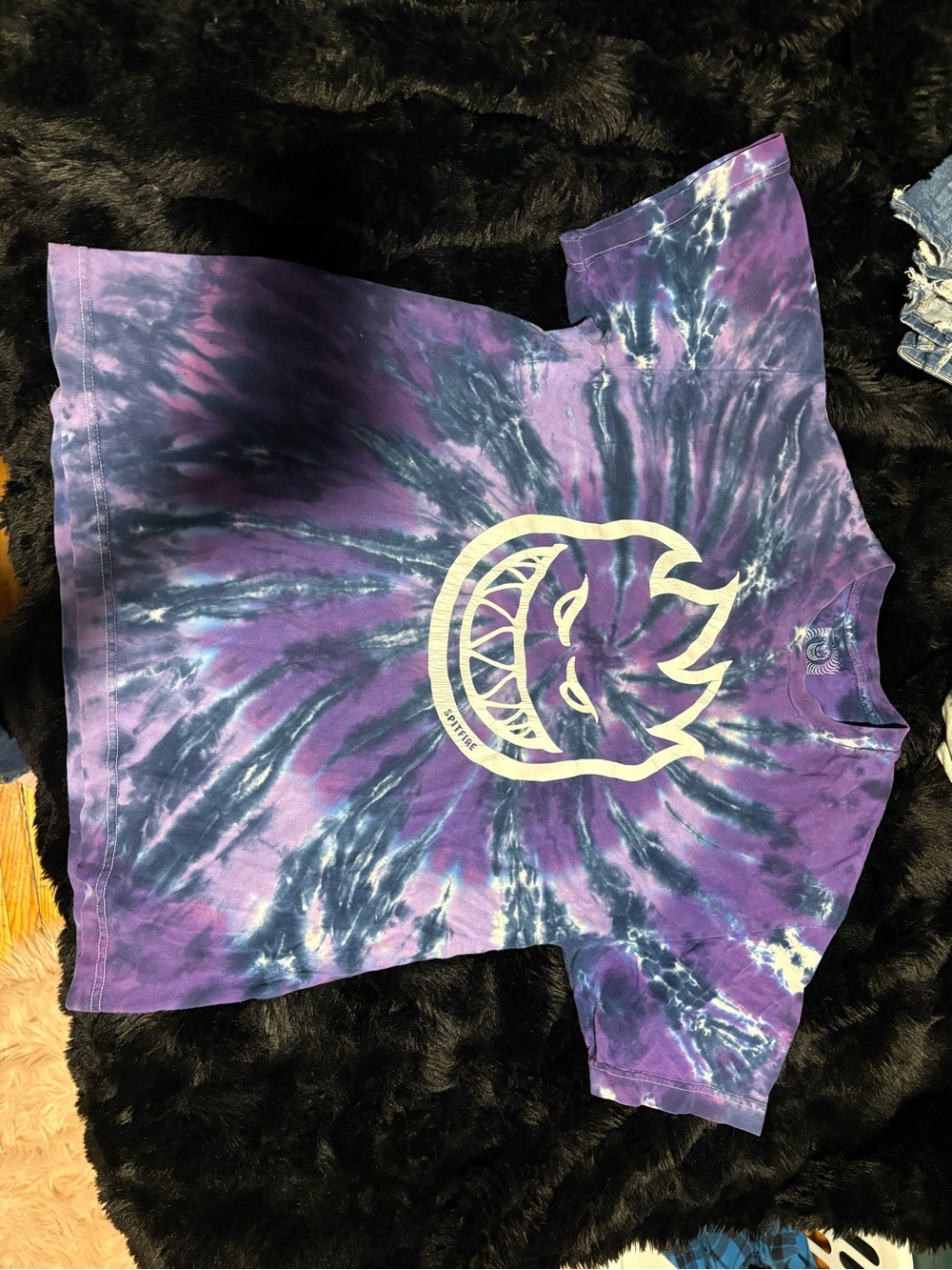 Spitfire Purple and Blue Tie-Dye Short Sleeve Tee with White Flame Face
